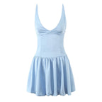 Sexy Deep V Plunge neck with Shoulder Straps Summer Slim Fit Tight Waist Back Strap Sexy Dress Aiostar