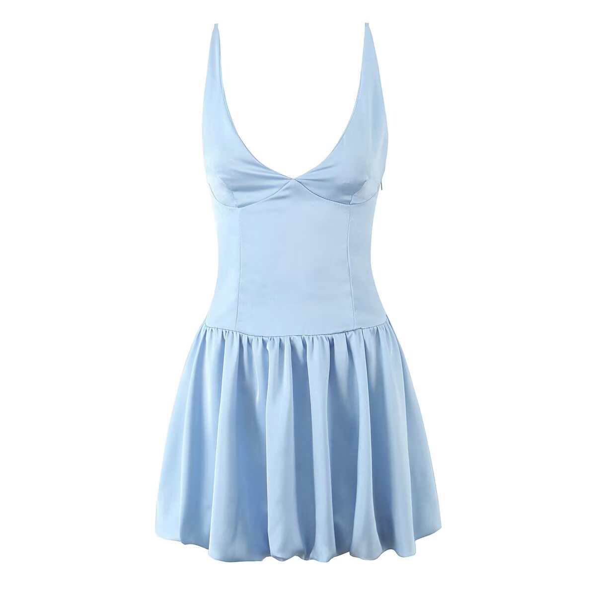 Sexy Deep V Plunge neck with Shoulder Straps Summer Slim Fit Tight Waist Back Strap Sexy Dress Aiostar