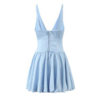 Sexy Deep V Plunge neck with Shoulder Straps Summer Slim Fit Tight Waist Back Strap Sexy Dress Aiostar