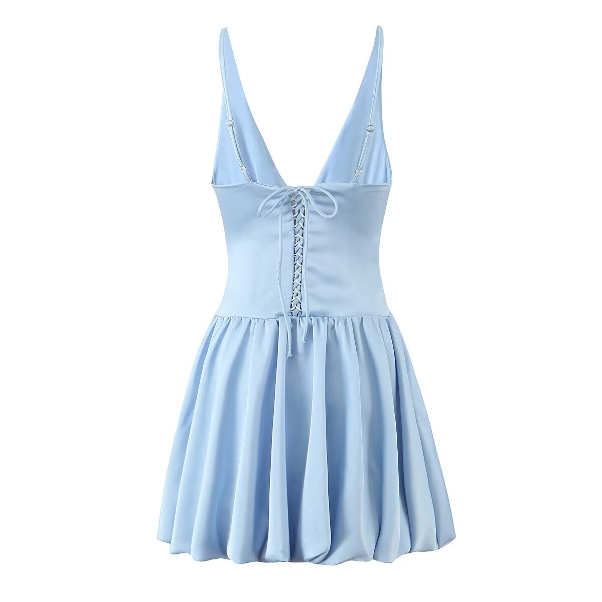 Sexy Deep V Plunge neck with Shoulder Straps Summer Slim Fit Tight Waist Back Strap Sexy Dress Aiostar