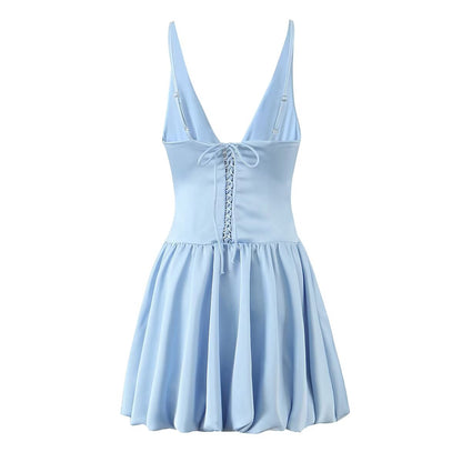 Sexy Deep V Plunge neck with Shoulder Straps Summer Slim Fit Tight Waist Back Strap Sexy Dress Aiostar