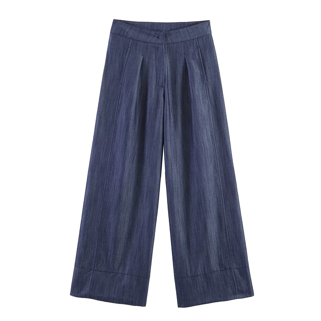 Summer Women Clothes Casual Sleeveless Stand Collar Rivet Buckle Top Wide Leg Trousers SenDa
