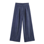 Summer Women Clothes Casual Sleeveless Stand Collar Rivet Buckle Top Wide Leg Trousers SenDa