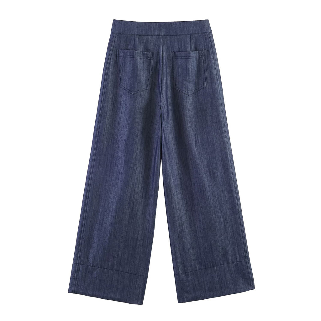 Summer Women Clothes Casual Sleeveless Stand Collar Rivet Buckle Top Wide Leg Trousers SenDa