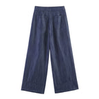 Summer Women Clothes Casual Sleeveless Stand Collar Rivet Buckle Top Wide Leg Trousers SenDa