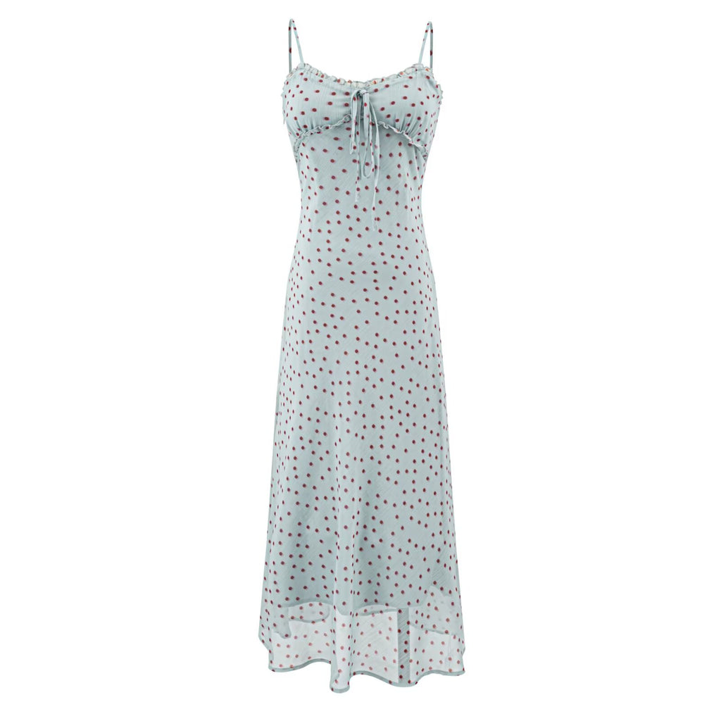 Sexy Vacation Wooden Ear Cami Dress Summer Slim Fit Slimming Retro Polka Dot Maxi Dress PullWind