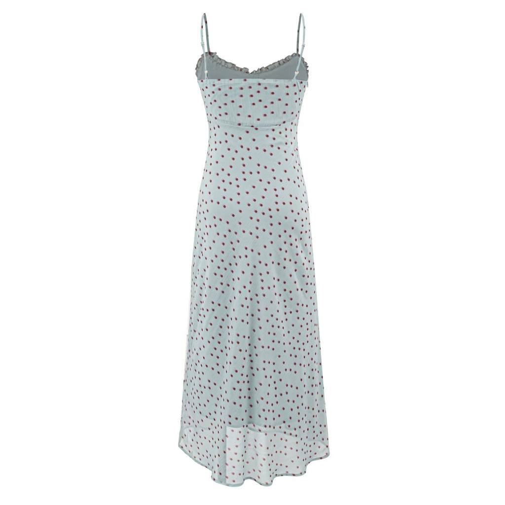 Sexy Vacation Wooden Ear Cami Dress Summer Slim Fit Slimming Retro Polka Dot Maxi Dress PullWind