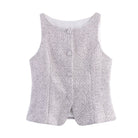 Women Clothing Tweed Sleeveless Vest Half Length Skirt Outfit Wennie