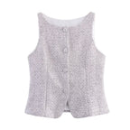 Women Clothing Tweed Sleeveless Vest Half Length Skirt Outfit Wennie