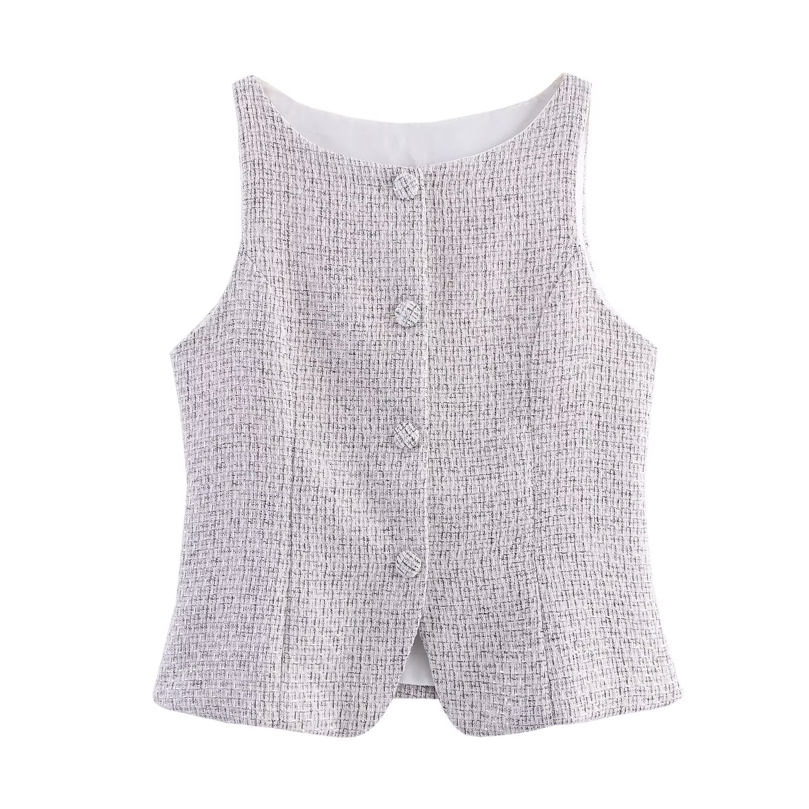 Women Clothing Tweed Sleeveless Vest Half Length Skirt Outfit Wennie