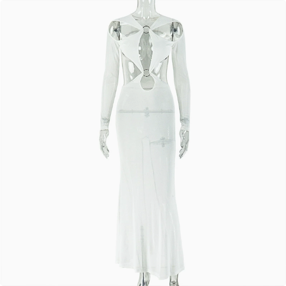 Women Sheath Personality Backless One Step Dress V neck Long Sleeve Design Dress Kinci