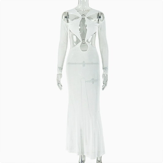 Women Sheath Personality Backless One Step Dress V neck Long Sleeve Design Dress Kinci