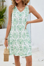 Spring Summer Printed Lace V neck Sleeveless Vest Dress Women Rinka