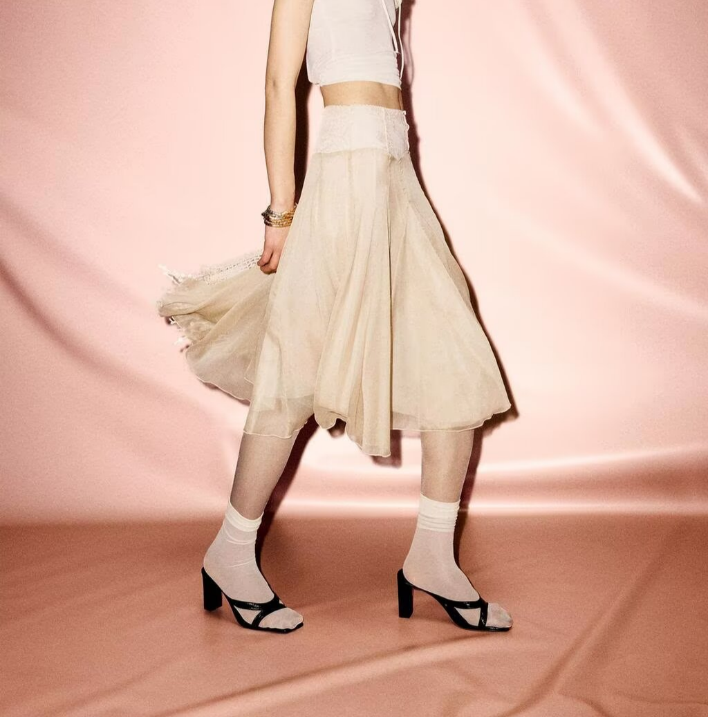 Women Clothing Summer Gentle Lace Stitching Midi Skirt flightCourse