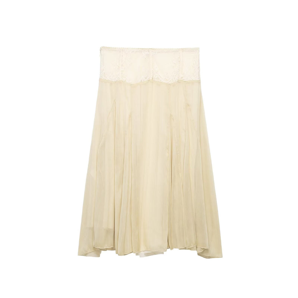 Women Clothing Summer Gentle Lace Stitching Midi Skirt flightCourse