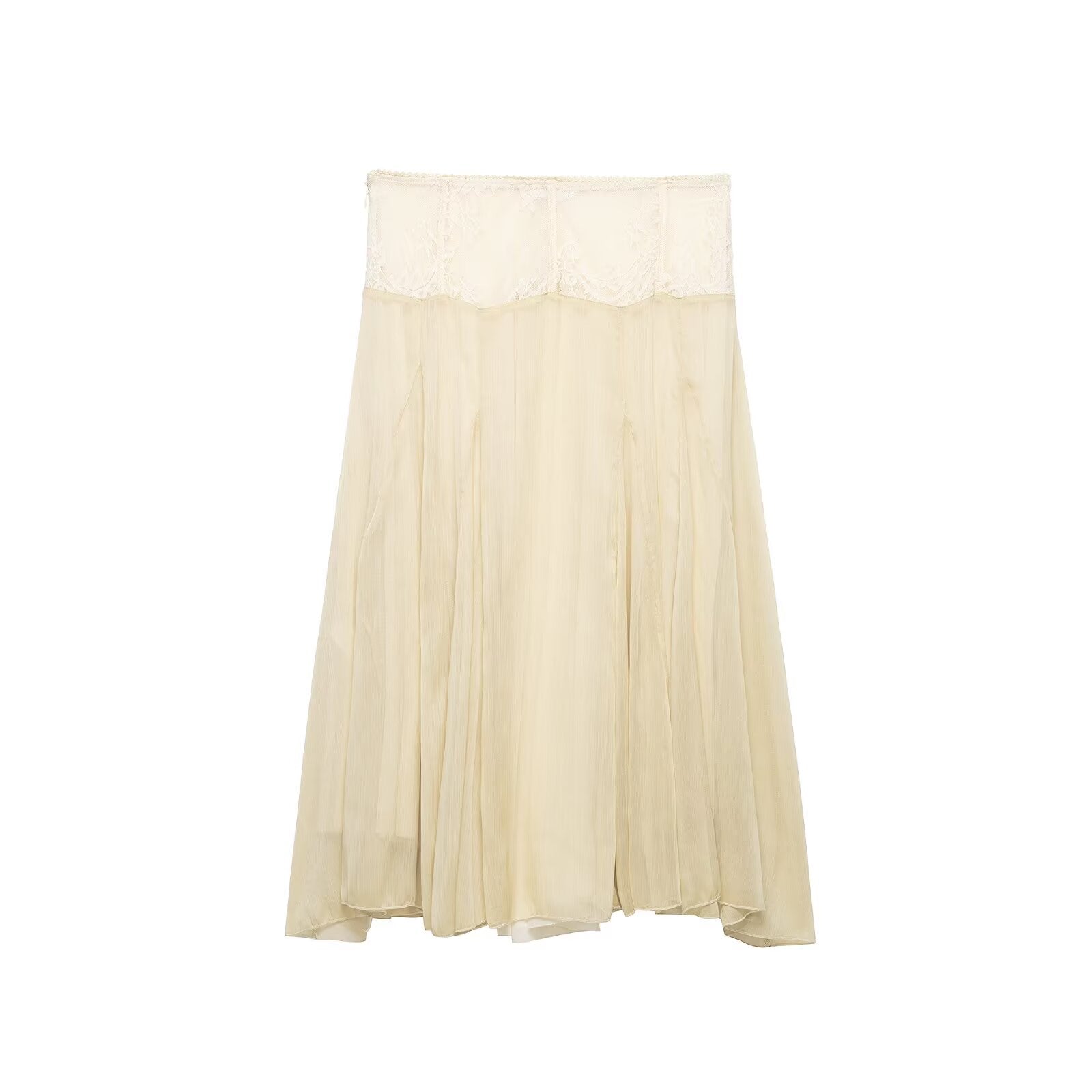 Women Clothing Summer Gentle Lace Stitching Midi Skirt flightCourse