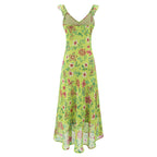 Vacation Green Elegant Dress Women Sexy V neck Flounce Slim Fit Sheath Tea Break Dress PullWind