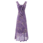 Summer Gentle Extremely Beautiful Printed Ruffled Collar Vacation Slim Slimming Dress PullWind