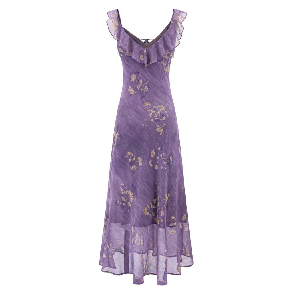 Summer Gentle Extremely Beautiful Printed Ruffled Collar Vacation Slim Slimming Dress PullWind