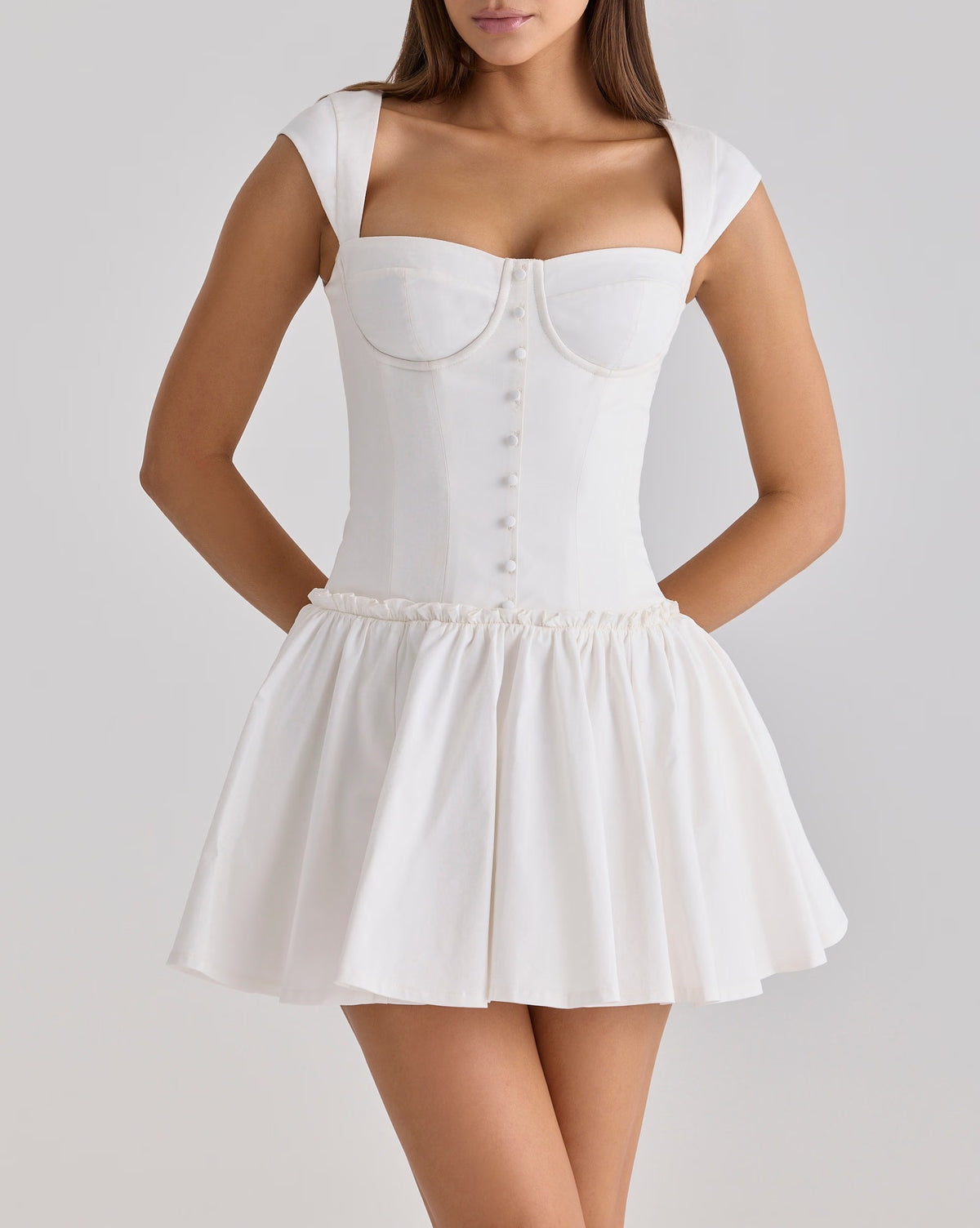 Sweet Romantic Gentle First Love Slim White Dress Design Square Neck Cinched Pettiskirt Dress TinkleBell