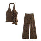 Fashionable Sequin Hanging Collar Top Pant Sets SenDa