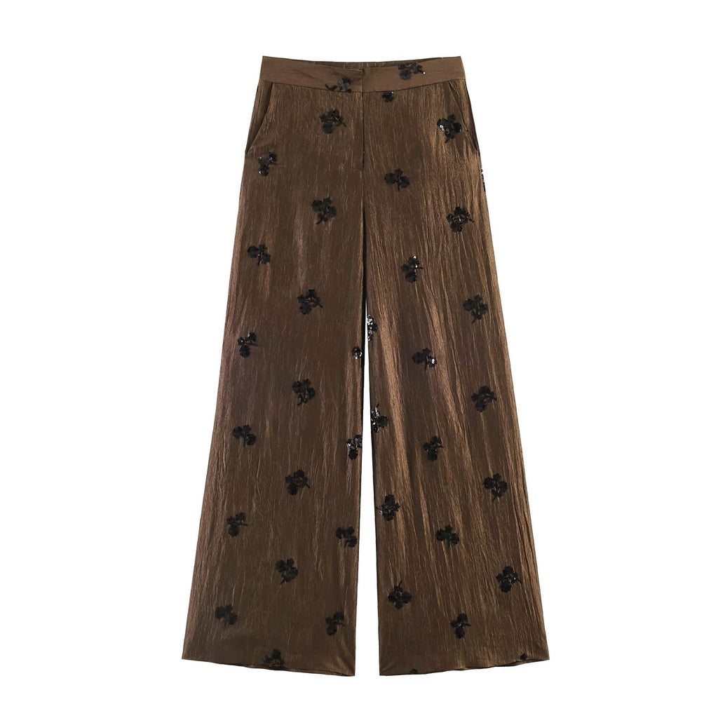 Fashionable Sequin Hanging Collar Top Pant Sets SenDa