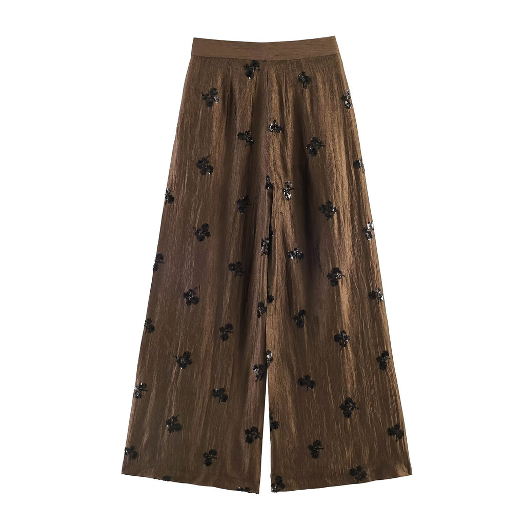 Fashionable Sequin Hanging Collar Top Pant Sets SenDa