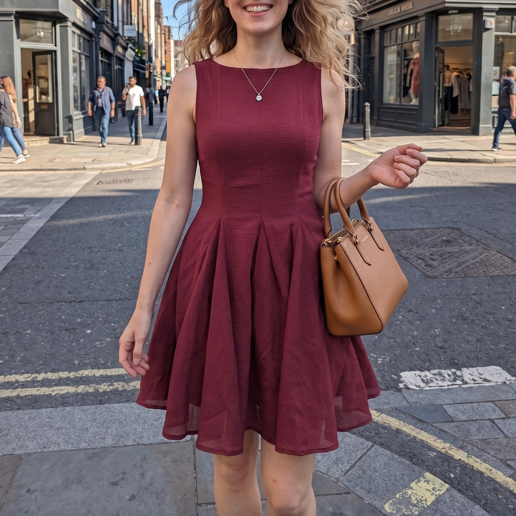 Women All Matching round Neck Sleeveless Wide Swing Short Midi Dress FRIDAY