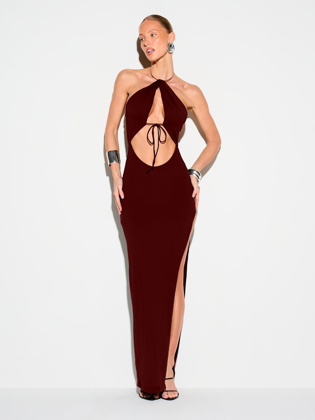 Summer Halter Off the Shoulder Cropped Backless Slim Fit High Slit Solid Color Sexy Evening Dress Cocktail Dress NiuNiu