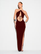 Summer Halter Off the Shoulder Cropped Backless Slim Fit High Slit Solid Color Sexy Evening Dress Cocktail Dress NiuNiu