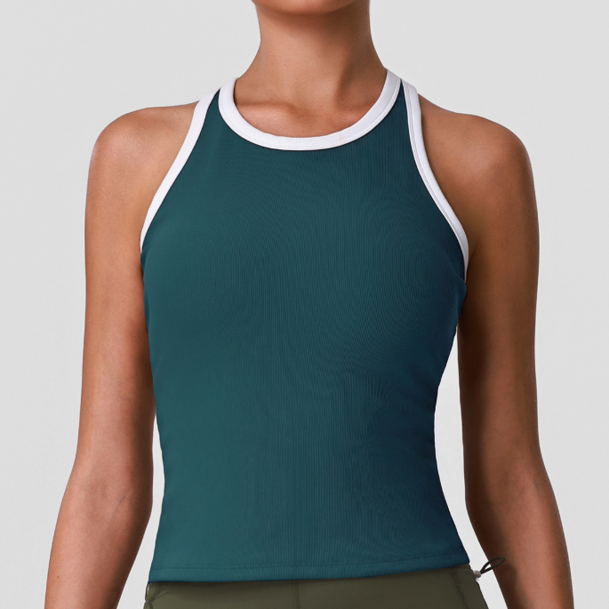 Tight Contrast Color round Neck Sports Vest Yoga Clothes Sleeveless Quick Drying Top Breast Holding Fitness Outer Vest YiGlo