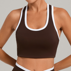 Autumn Sand U Collar Contrast Color Binding Sports Vest Women Tight Beauty Back Exercise Top Skinny Running Workout Clothes PeachYou