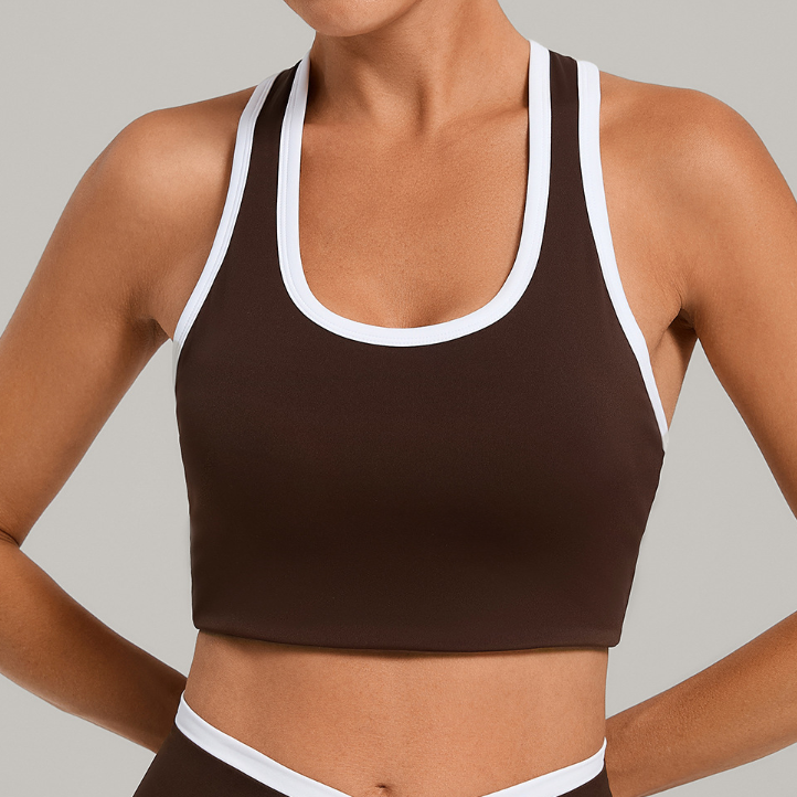 Autumn Sand U Collar Contrast Color Binding Sports Vest Women Tight Beauty Back Exercise Top Skinny Running Workout Clothes PeachYou