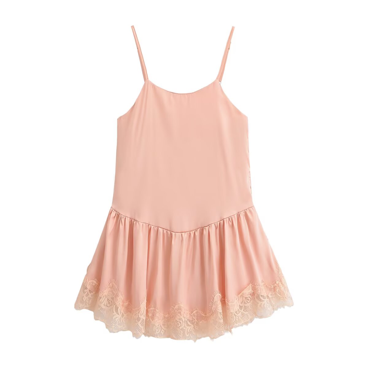 Women Clothing Summer Gentle Lace Satin Suspender Dresses TRAF