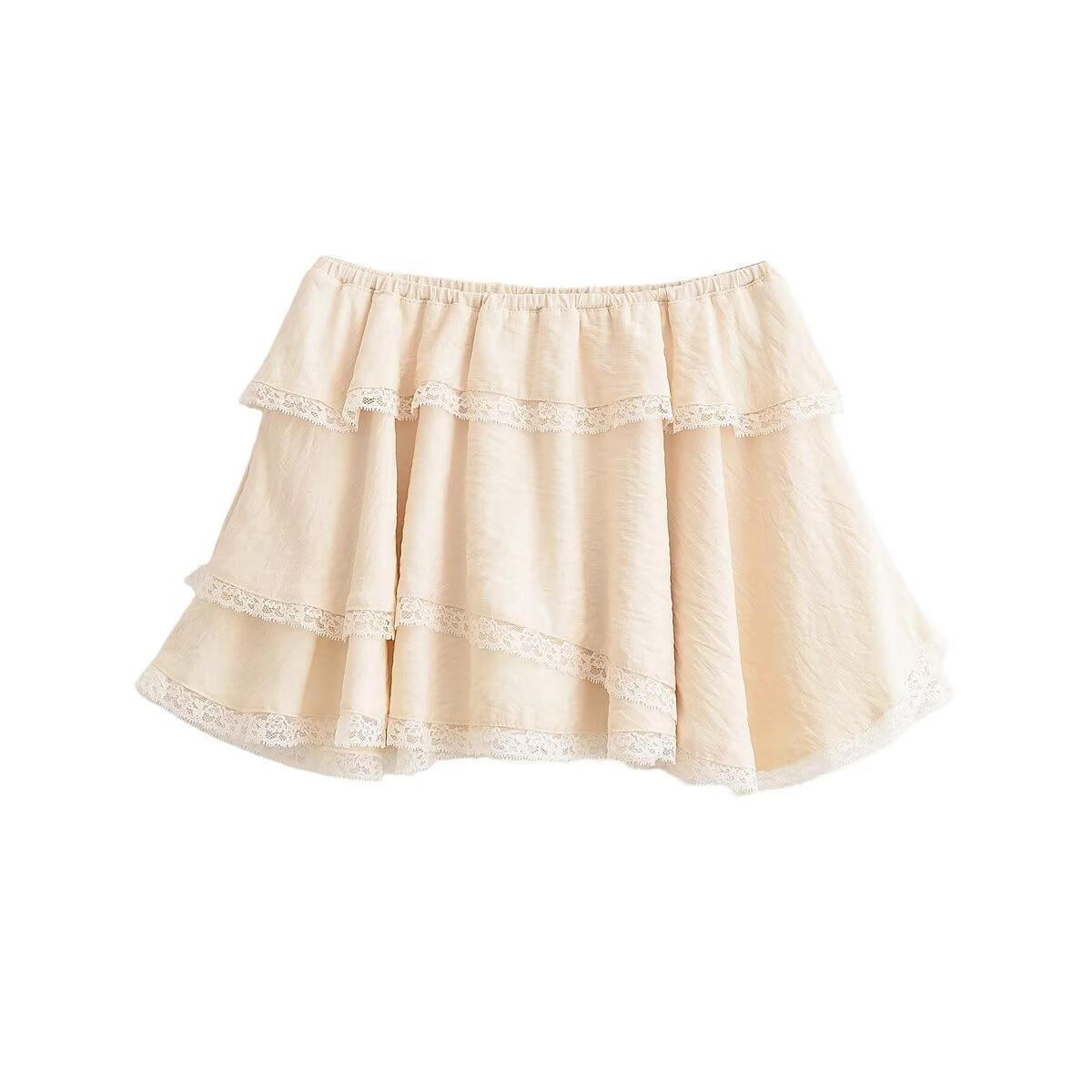 Women Clothing Summer Lace Laminated Decoration Mini Skirt TRAF