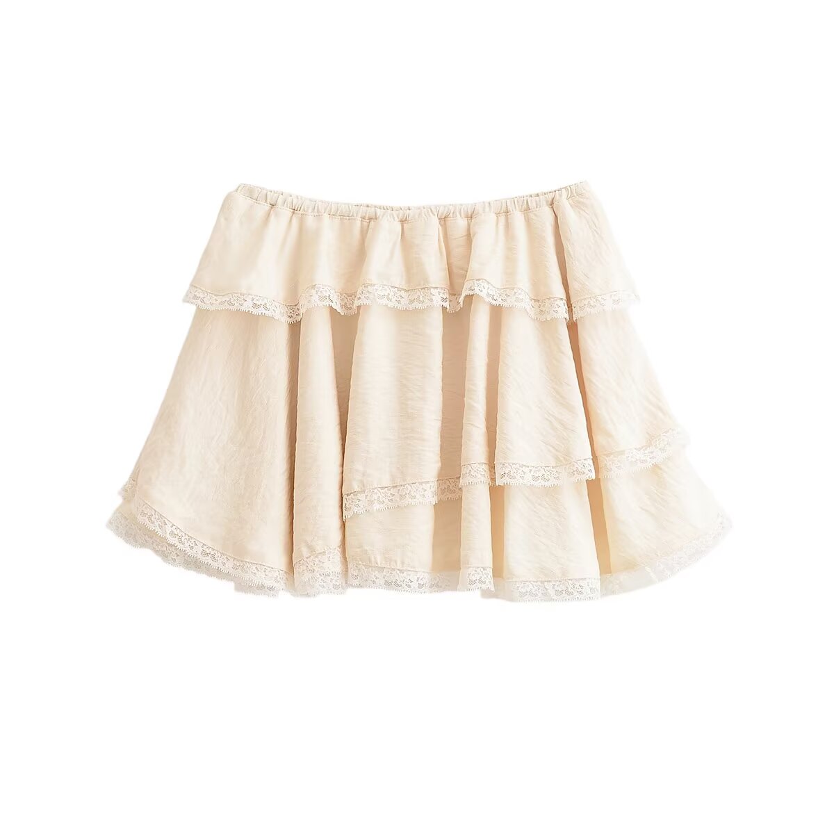 Women Clothing Summer Lace Laminated Decoration Mini Skirt TRAF