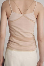 Women Clothing Summer round Neck Double Layer Silk Net Effect Sling Women Top flightCourse