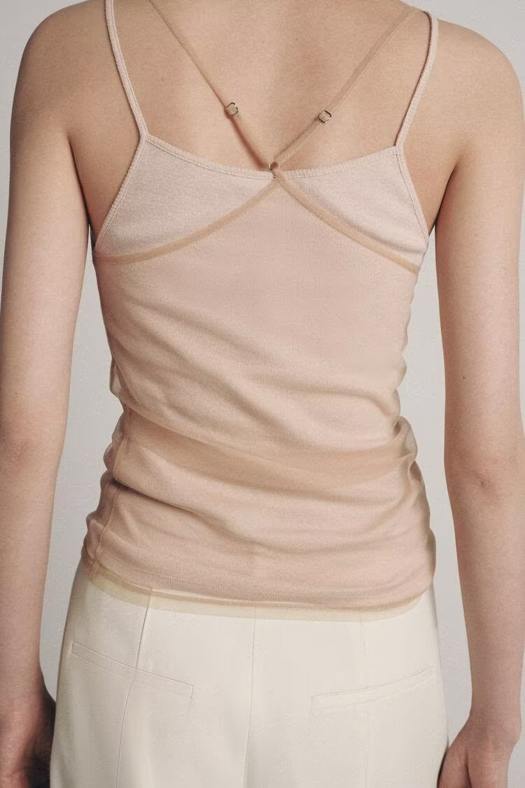 Women Clothing Summer round Neck Double Layer Silk Net Effect Sling Women Top flightCourse