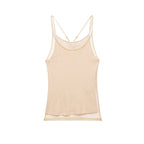 Women Clothing Summer round Neck Double Layer Silk Net Effect Sling Women Top flightCourse