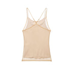 Women Clothing Summer round Neck Double Layer Silk Net Effect Sling Women Top flightCourse