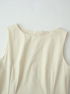 Women Summer Slimming Large Hem Mid Length Round Neck Sleeveless Dress CHEN