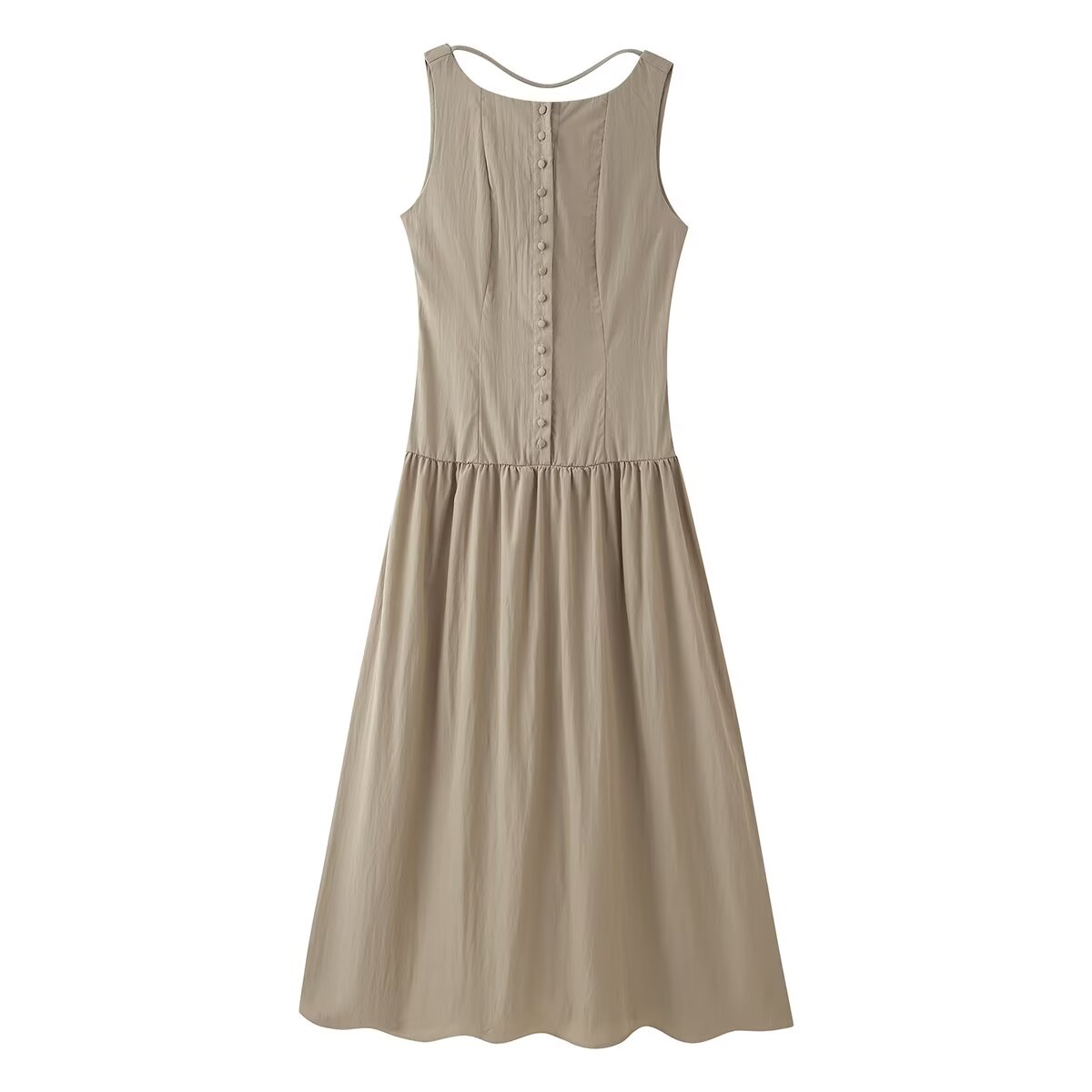 Women Summer Cinched Breasted Design Big Swing Mid Length Dress CHEN