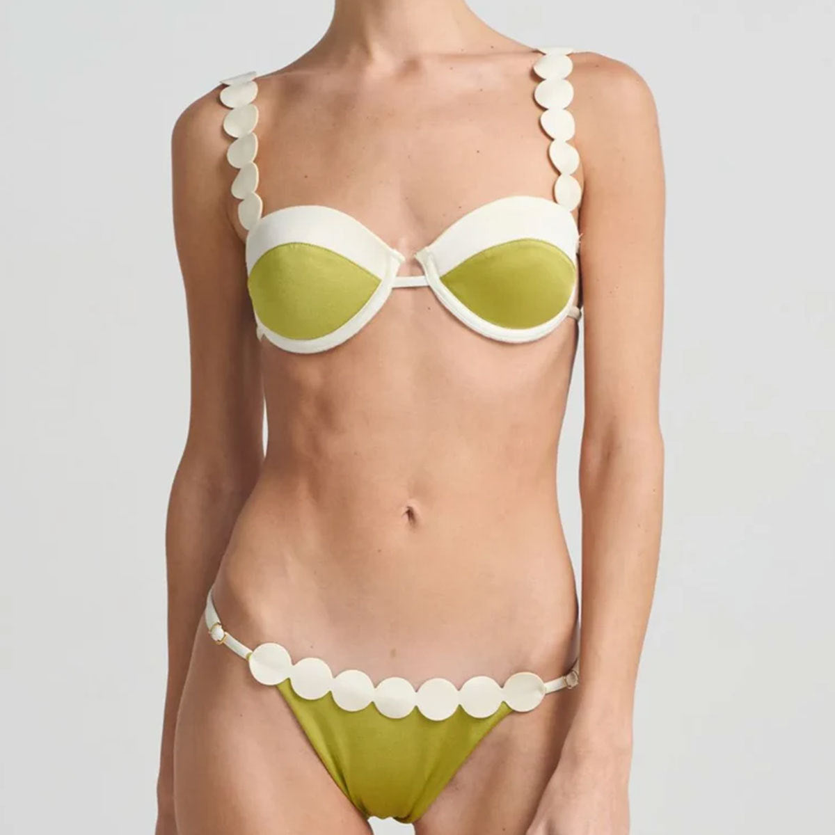 Hard Bag Sling Split Swimsuit for Women Solid Color Stitching Low Waist Bikini Pleating Sexy Backless Thunder