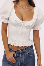 Custom Heavyweight White Cotton Lace-Embellished Blouse TinkleBell
