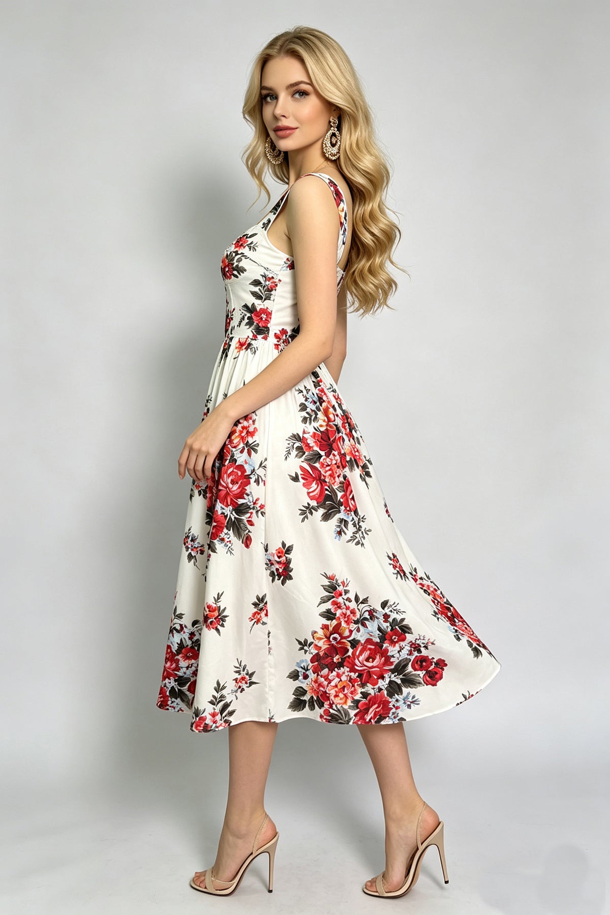 Women Summer Sleeveless Printed A Line Dress ESUNG
