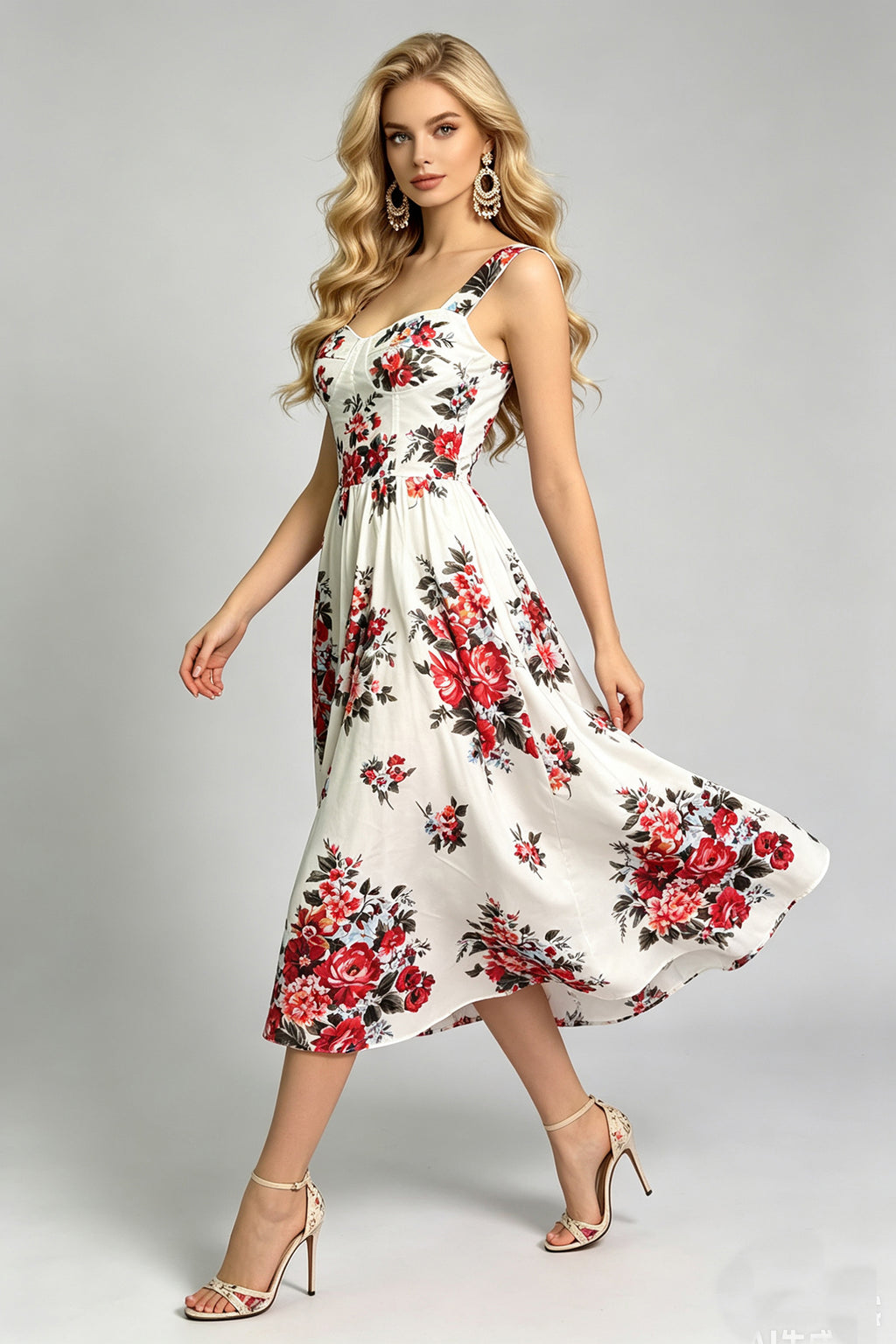 Women Summer Sleeveless Printed A Line Dress ESUNG