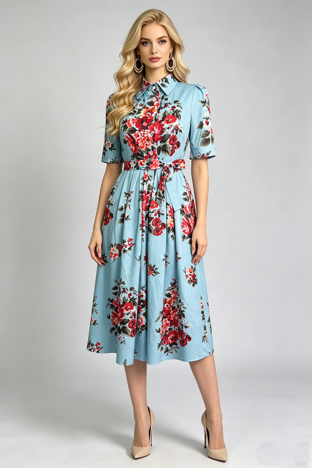 Women Summer Printed ShirtA Line Dress ESUNG