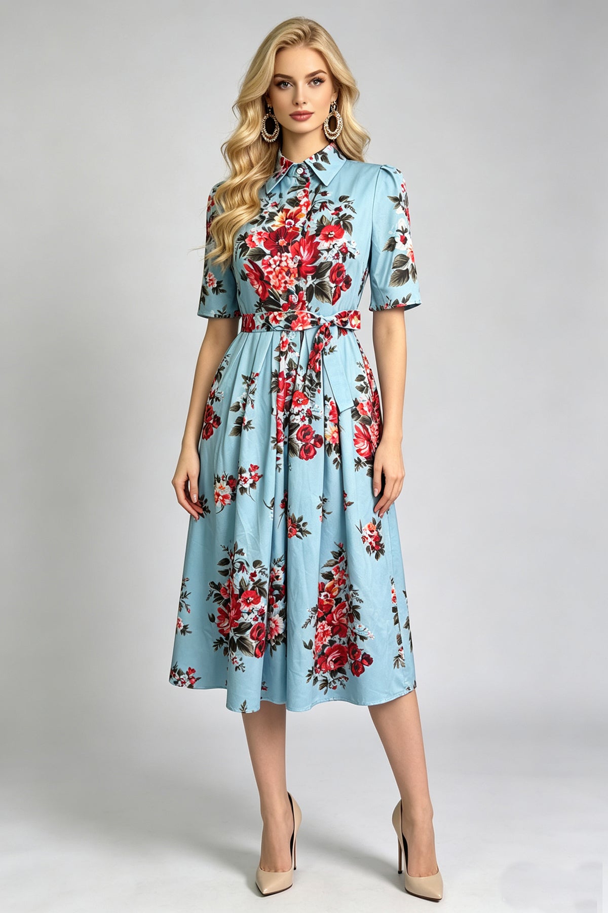 Women Summer Printed ShirtA Line Dress ESUNG
