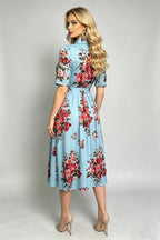 Women Summer Printed ShirtA Line Dress ESUNG