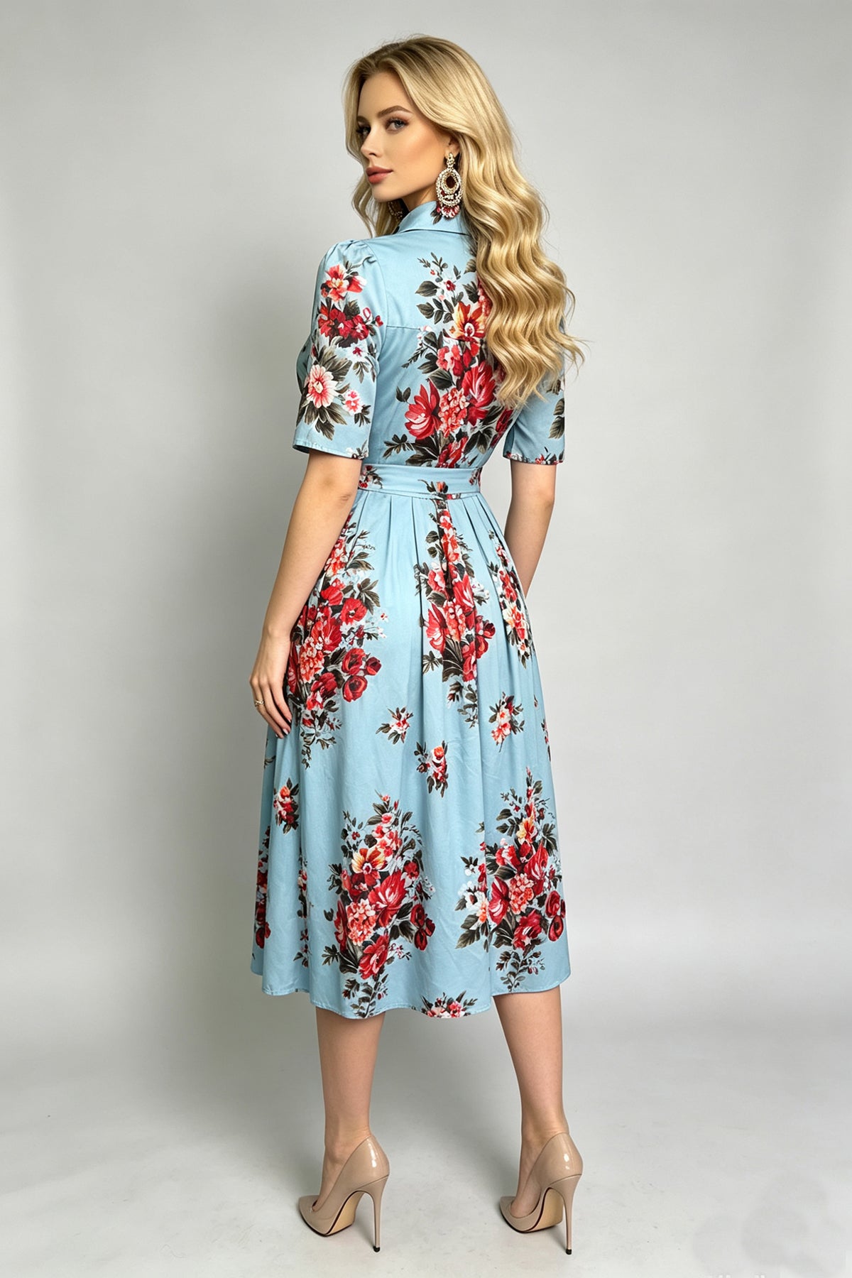 Women Summer Printed ShirtA Line Dress ESUNG